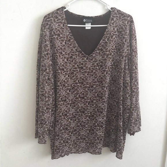 Embroidered Brown Lace Blouse 3X Floral Boho Artsy Mature Elegant Evening Party - Picture 1 of 6
